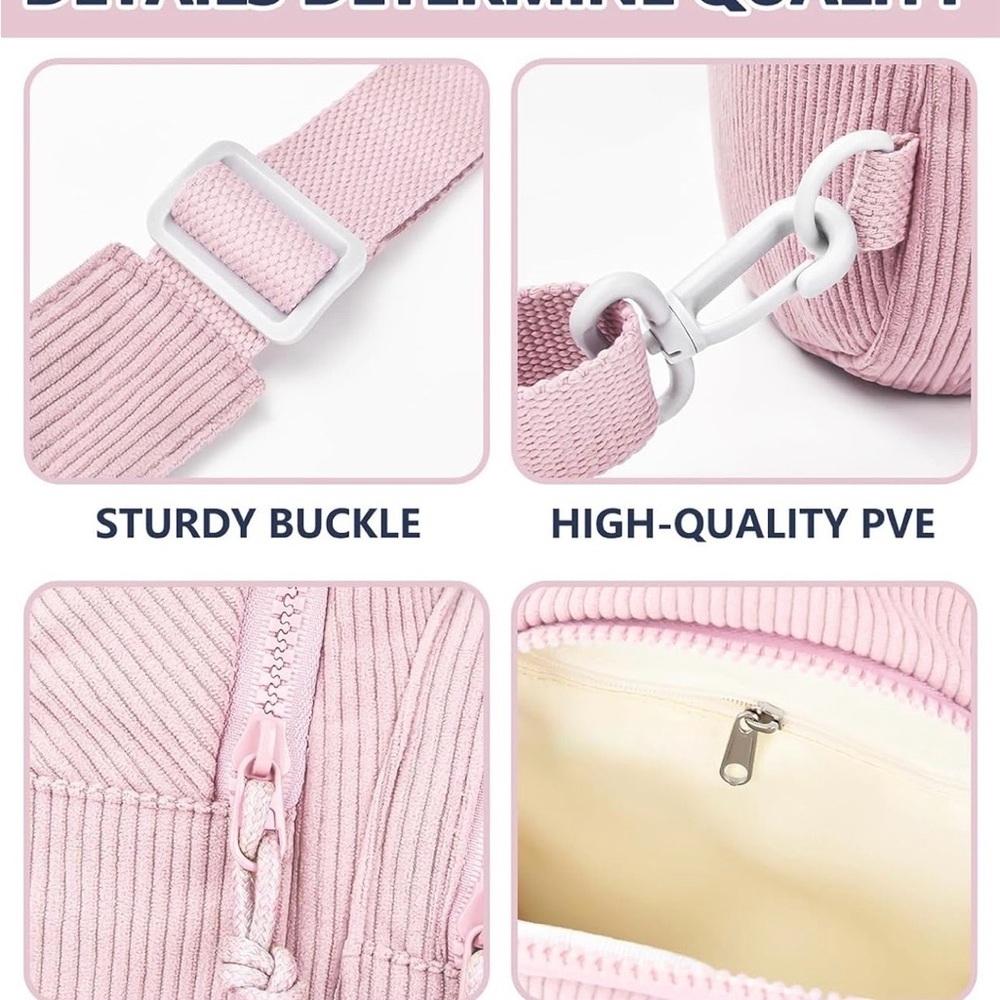 Elegant Pink Corduroy Backpack Crossbody Women Bag Large NWT - Picture 6 of 8